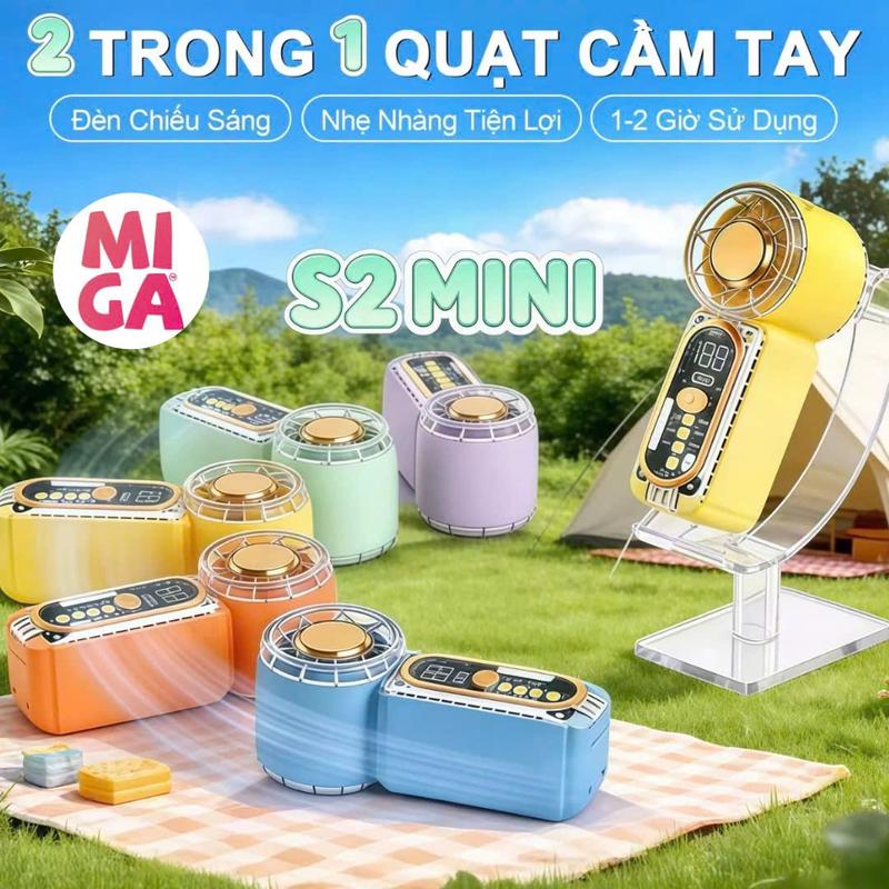 S2 MINI Quạt Tay Tốc Độ Cao 2 Trong 1, Đèn LED chiếu sáng, Làm mát nhanh, Quạt c