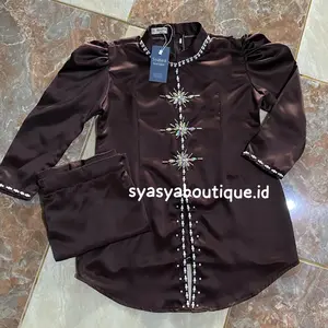 (Umur 1-13thn)  Azzahra Setelan ATASAN+ROK Anak Perempuan Kurung Melayu Malaysia Modern Viral Satin Premium Full Payet Mutiara Mewah