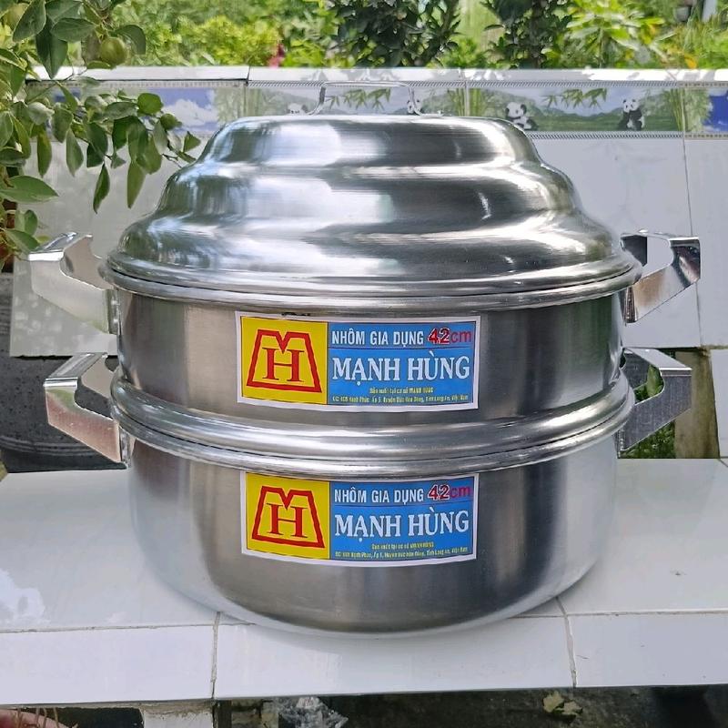 xửng hấp sizes 42cm 2 tần nhôm chính hãng mạnh Hùng sáng bóng dầy dặn.hấp sôi hấp bánh bao hấp sôi hấp gà hấp bánh ít hấp khoai lang vv.