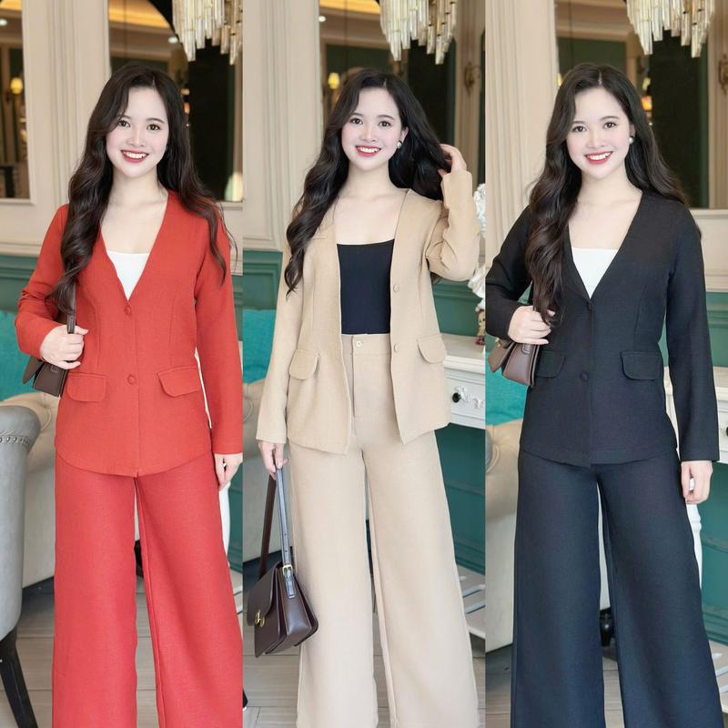 Áo khoác vest nữ LẺ (KHÔNG KÈM QUẦN) thiết kế Nhật Vy Boutique kiểu dáng tay dài túi cách điệu sang trọng nút gài chất liệu linen gân phù hợp đi chơi dự tiệc văn phòng công sở bigisze màu đỏ cam nâu - D3297