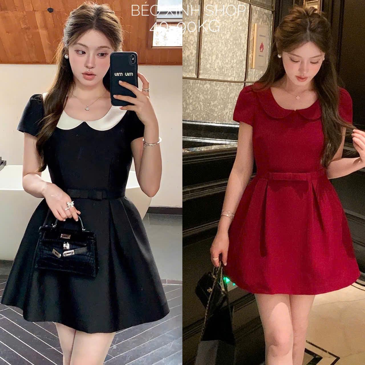 Váy Dự Tiệc Nữ Thiết Kế Tay Ngắn Phối Nơ Eo Tiểu Thư (Vải Tap Ta) Cao Cấp Thanh Lịch Bigsize 40–90kg Thời Trang Nữ Béo Xinh Shop - A.1643
