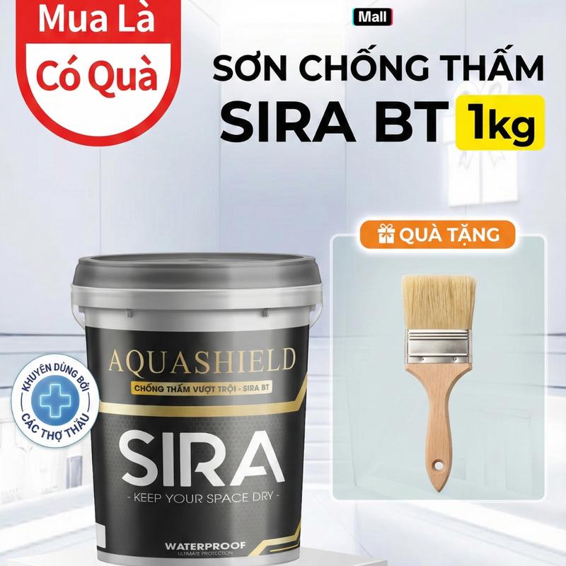 MÀU ĐEN Sơn Chống Thấm SIRA BT 1KG Chuyên Dùng Cho Bể Cá Mái Tôn Màu Đen Độ Bền Tốt Tặng Kèm Chổi - BT001