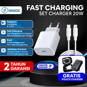 Set Charger lP 20W Fast Charging Bonus Classy Pouch Keren Pelindung Charger Set Charger Kabel dan Adaptor