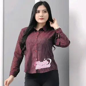Kemeja Luna Stripe Fitted Premium - Kemeja Wanita Fitted Stripe Salur Basic Casual Formal
