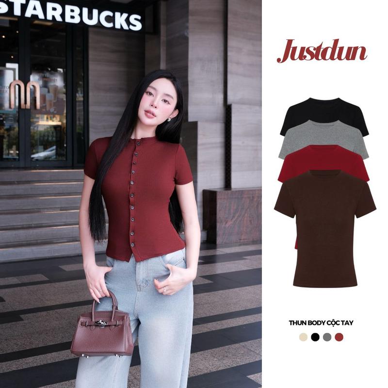 Áo thun khuy cúc trơn ôm body form fit cotton mịn basic Justdun A60 Top Women