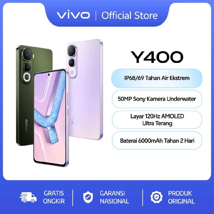 Gambar [NEW LAUNCH] vivo Y400 - AMOLED 120Hz Ultra Terang, IP68/69 Tahan Air Ekstrem, 50MP Sony Kamera Underwater, 6000mAh Tahan 2 Hari dari vivo Indonesia Kab. Tangerang Tokopedia