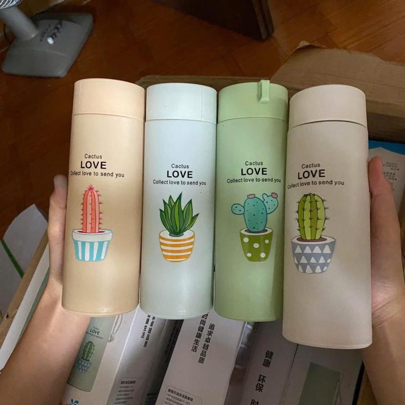 Bình đựng nước chịu nhiệt xương rồng cute. Thiết kế lõi thủy tinh, bọc vỏ nhựa lúa mạch. Thiết kế quai cầm rất tiện lợi. Dung tích 450 ml. Phù hợp với tất cả mọi người.