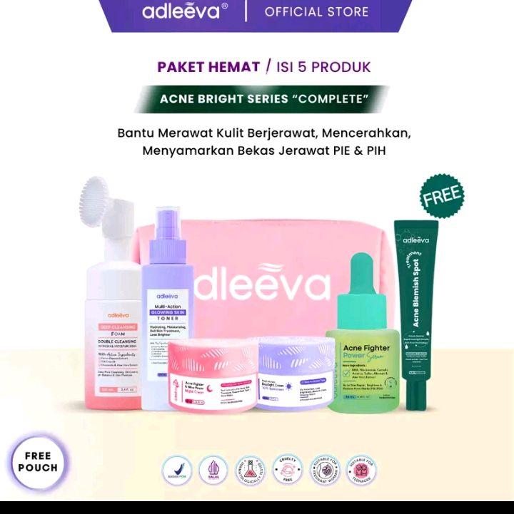 [ADLEEVA Minva] - (Paket  Pemula ISI 4) WHITENING Glow Booster / ACNE Bright Series Basic - Mencerahkan bantu samarkan flek hitam, Paket perawatan kulit berjerawat dan bekas jerawat secara maksimal BPOM HALAL 1