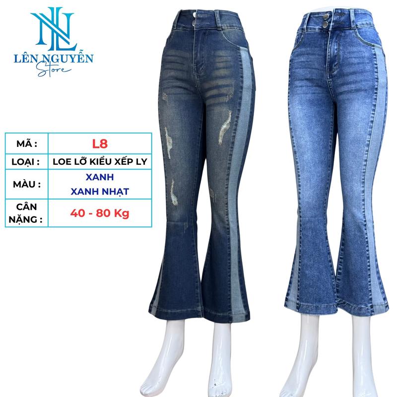 L8 [ Len Nguyen Store ] Quần Jean (Bò) Nữ Loe Lỡ Dài 90-92cm, Màu Xám, Xanh, Size 40kg-80kg, Thiết Kế , Lưng Cao 2 Nút, Co Giãn, Mền Mịn, Bigsize, Hotgirl, Skinny, Ống Ôm, Mang Phong Cách Năng Động, Trẻ Trung, Tự Tin, Dễ Phối Đồ. Women Pants Denim