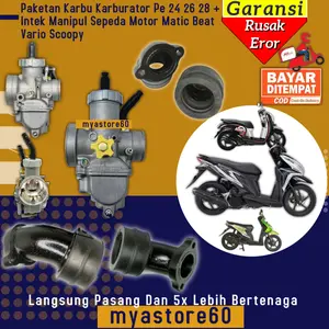 Paket PNP Tinggal Pasang Honda Beat Karbu Vario Scoopy !!! Karbu Karburator Pe 26 Pe 28 PE26 PE28 Gratis Manipul Manipol Intek Khusus Matic