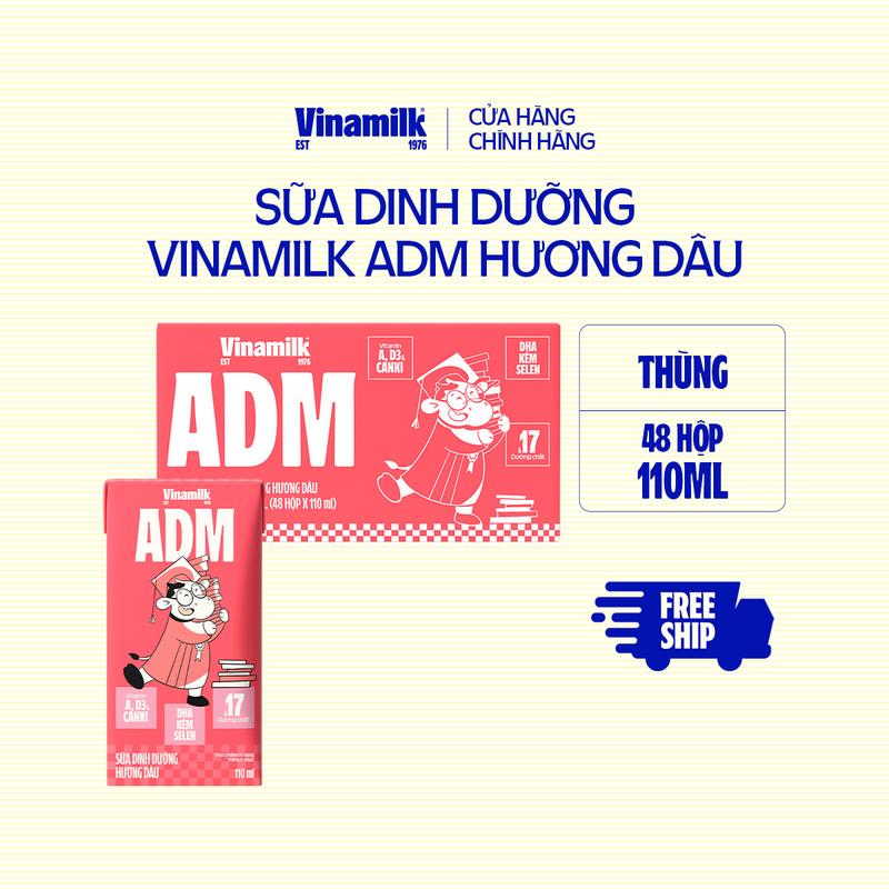 Thùng Sữa dinh dưỡng Vinamilk ADM Gold IQ Hương dâu Hộp 110ml - 48 hộp Thùng