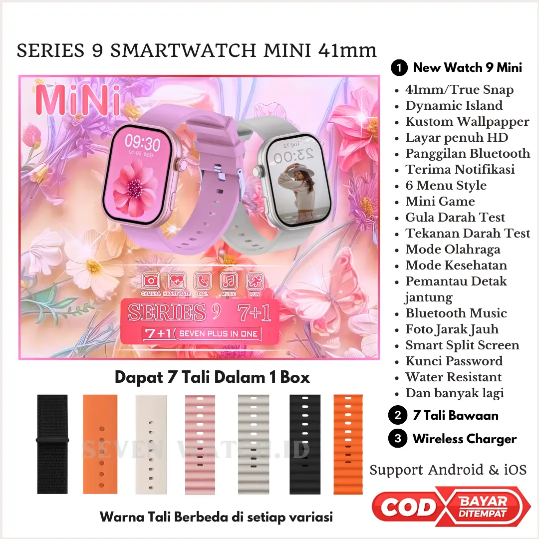 Jam Tangan Pintar Smartwatch Mini Dapat 7 Tali Cocok Untuk Kado / Hadiah Fitur Lengkap