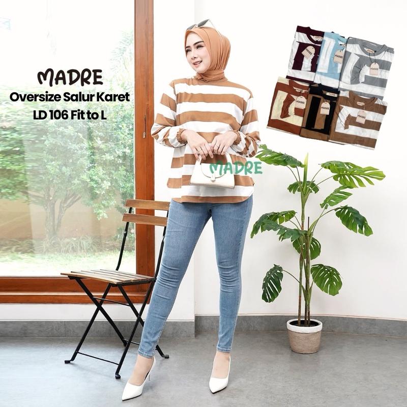 MADRE Oversize Kaos Lengan Panjang Salur Karet 1
