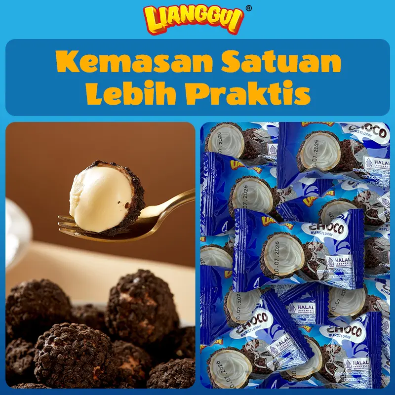 [HALAL]  Lianggui Kue Bulat Blaster Coklat! Isi coklat meledak dalam satu gigitan, Beli 1 Gratis 1, Makanan ringan wajib untuk siang teh dan nonton drama 5