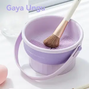 Kotak pembersih kuas makeup silikon yang ditingkatkan | Pembersihan cepat tanpa air, penghapusan sisa riasan secara mendalam, perlengkapan penting saat bepergian, artefak pembersih spons ungu