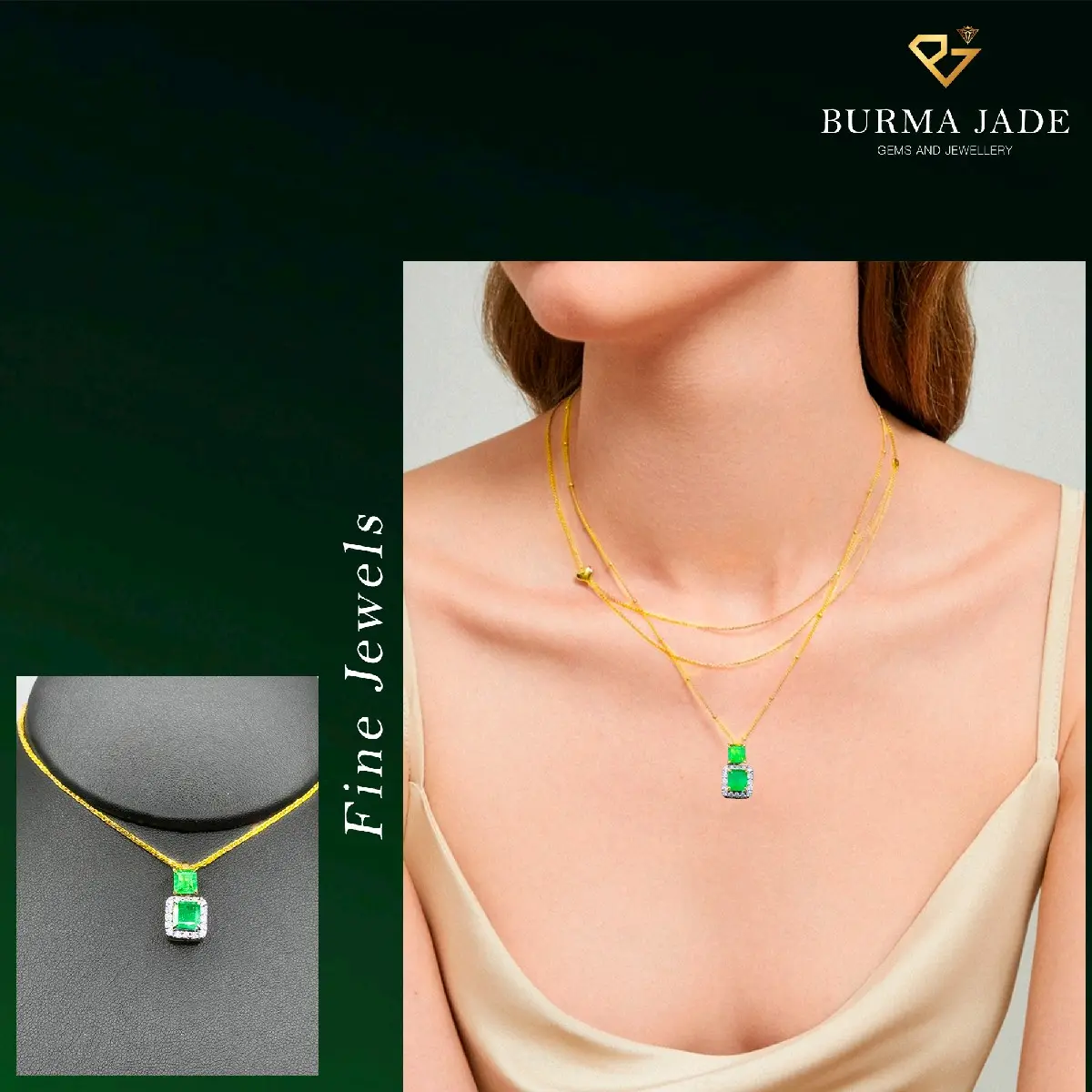 Gold Pendant with Natural Zambia Emerald