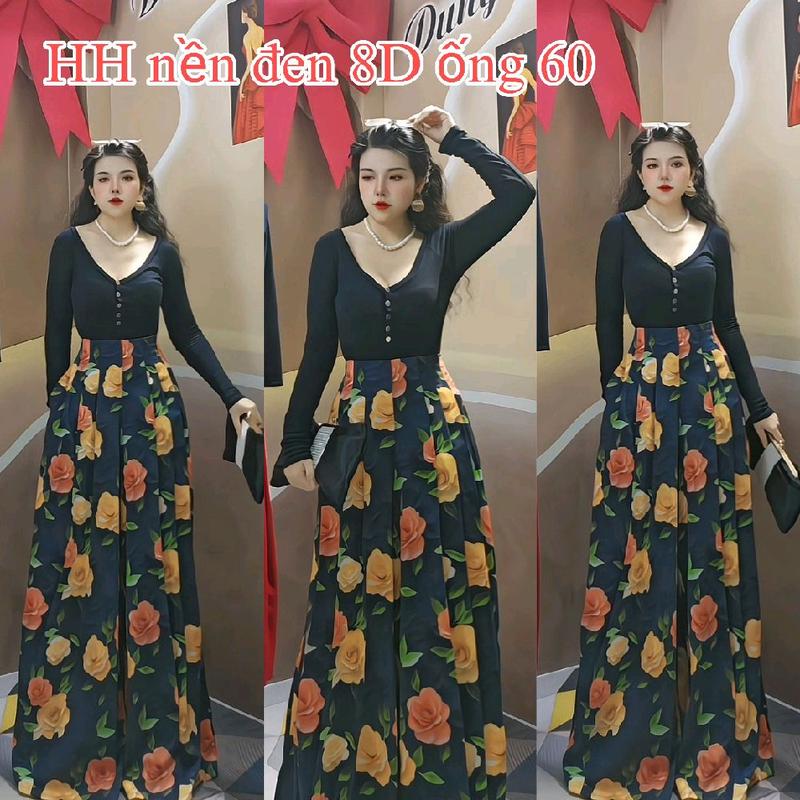 [ỐNG 60 HOA- KÉO sau]-EO CAO TRÊN RỐN 6 7CM Dài 105cm. Quần váy ống 60 cả vòng 120cm vải Lụa Mango cao cấp loại 1