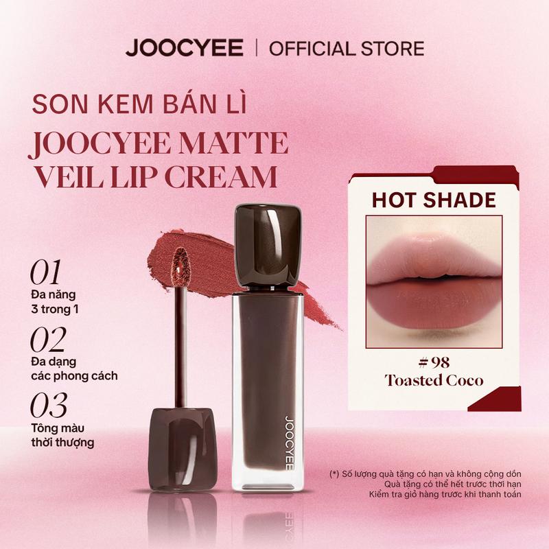 [OFFICIAL] [MỚI] Son kem bán lì JOOCYEE Matte Veil Lip Cream thời thượng, tôn da, mỏng nhẹ, dưỡng ẩm, lâu trôi, không gây nặng môi