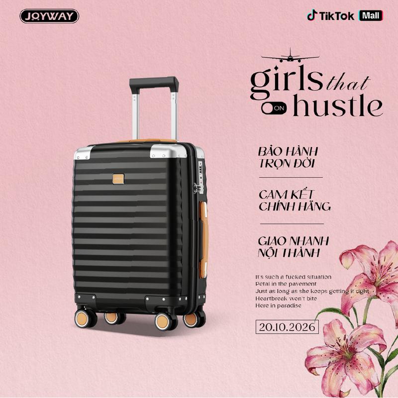 [QUÀ TẶNG NÀNG] JOYWAY Vali Thời trang TR019- Size 20/24/28, Nhựa PP Siêu Bền, Bánh Xe Kép 360 Độ, Cần Kéo Hợp Kim Nhôm, Khóa Số TSA, Dây Kéo YKK, Bảo Hành Phụ Kiện Trọn Đời