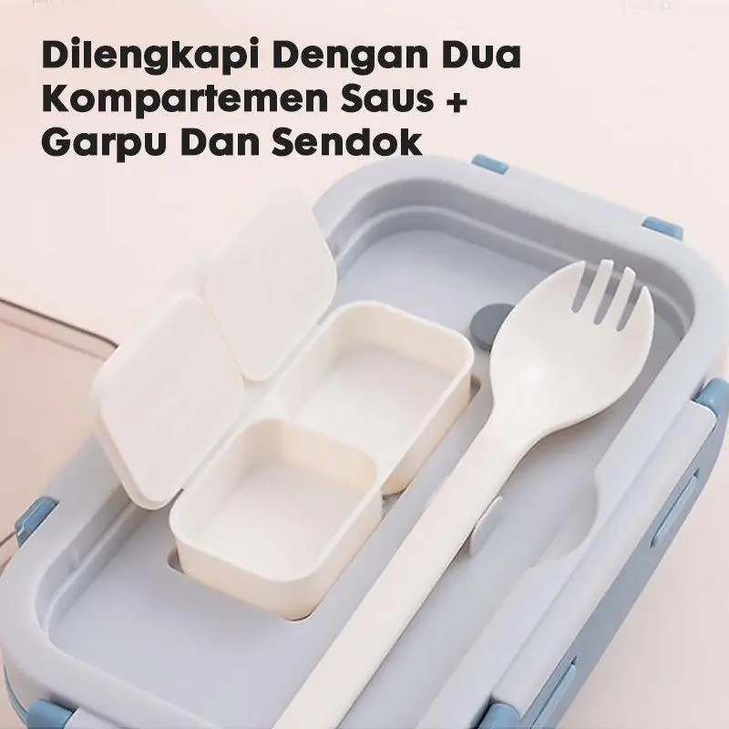 eatkit 3 in 1 Kotak Makan Set 840ml Desain Kompartemen Lunch Box Microwave Gratis Alat Makan Box Saus Kitchenware 1