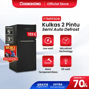 Changhong  Kulkas Lemari Es 2 Pintu Refrigerator Kapasitas 122 Liter Pendingin Minuman - FTM155DB Black gap 45