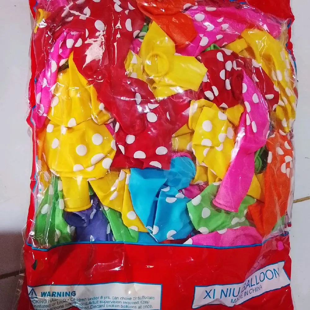 XI Niu Balon Motif isi 100 pcs Ci Niu Warna-warni dengan Polkadot Putih untuk Pesta dan Acara Spesial