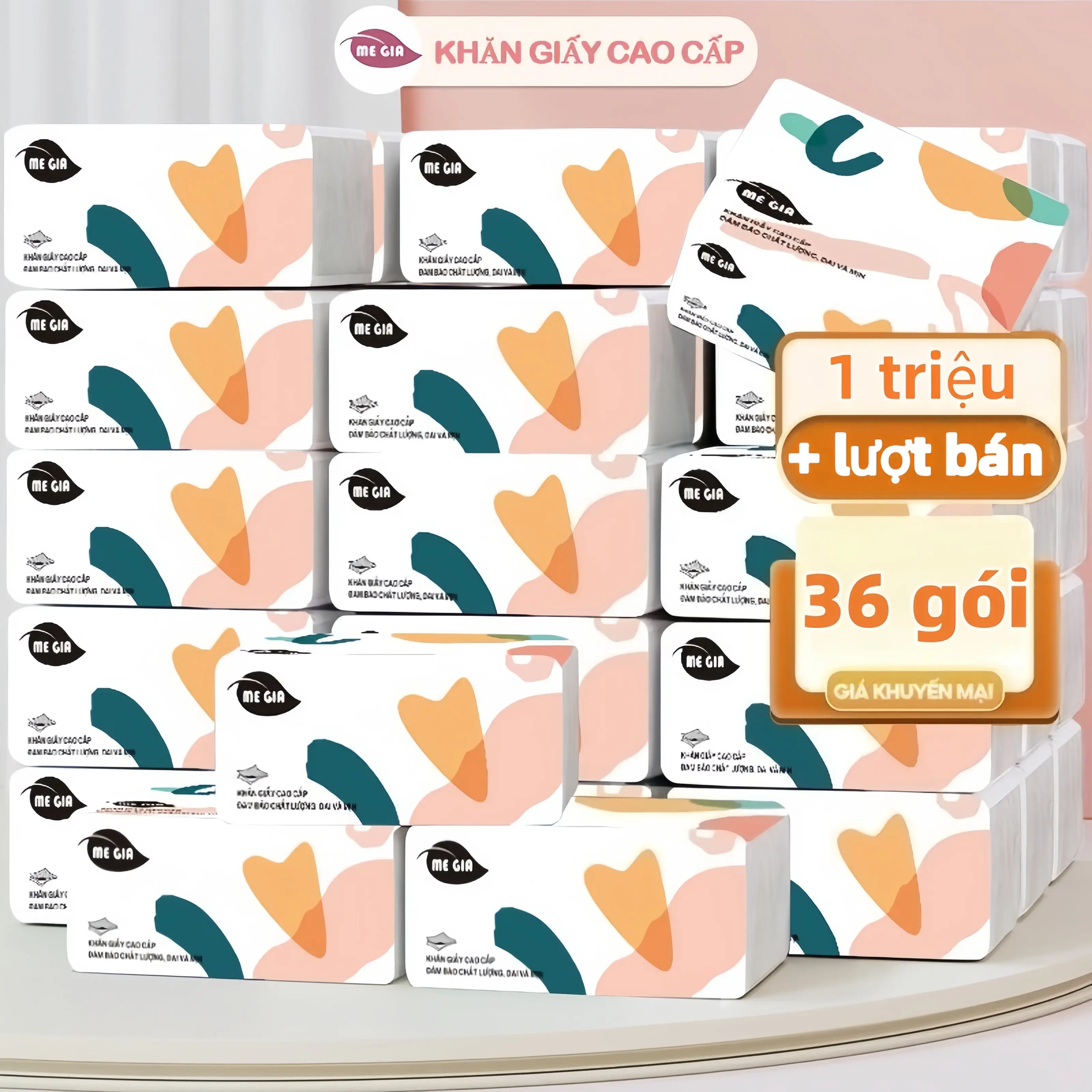 ( CLEVER MOM-Thùng 36 GÓI） giấy ăn rút MEGIA thành phần bột gỗ tự nhiên 4 lớp giấy dai dày mềm mại Giấy Vệ Sinh