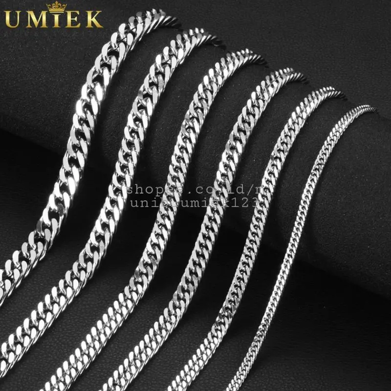 Kalung Pria Wanita Titanium Rantai silver putih perak rante cowok cewek keren asli anti karat panjang laki laki perempuan cowo cewe ori besi putih original