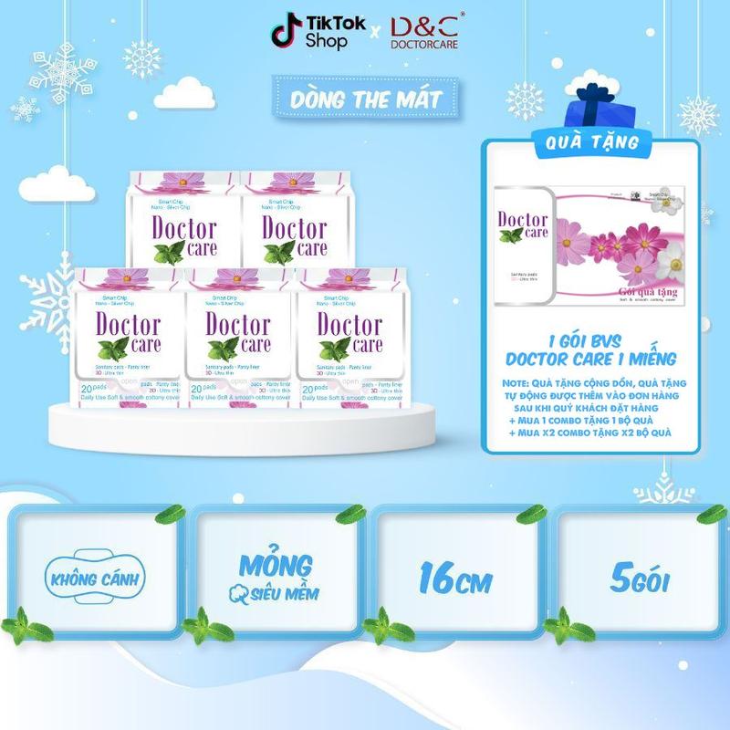  Băng vệ sinh hàng ngày 16 cm D&C Doctor Care thảo dược  combo 5 gói  - băng vệ sinh doctor care chính hãng bvs bạc hà mát lạnh -  Tặng 1 gói Gift 1 miếng BN  
