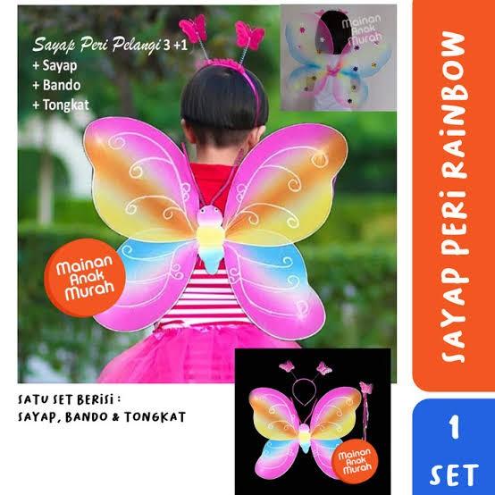 ZHAFIRA KIDS STORE - 1sett 4in1 SAYAP PERI KUPU KUPU LED SAYAP TONGKAT BANDO ROK TUTU / SAYAP PERI / FAIRY WING KOSTUM PESTA KARNAVAL PENTAS Aksesoris Fashion