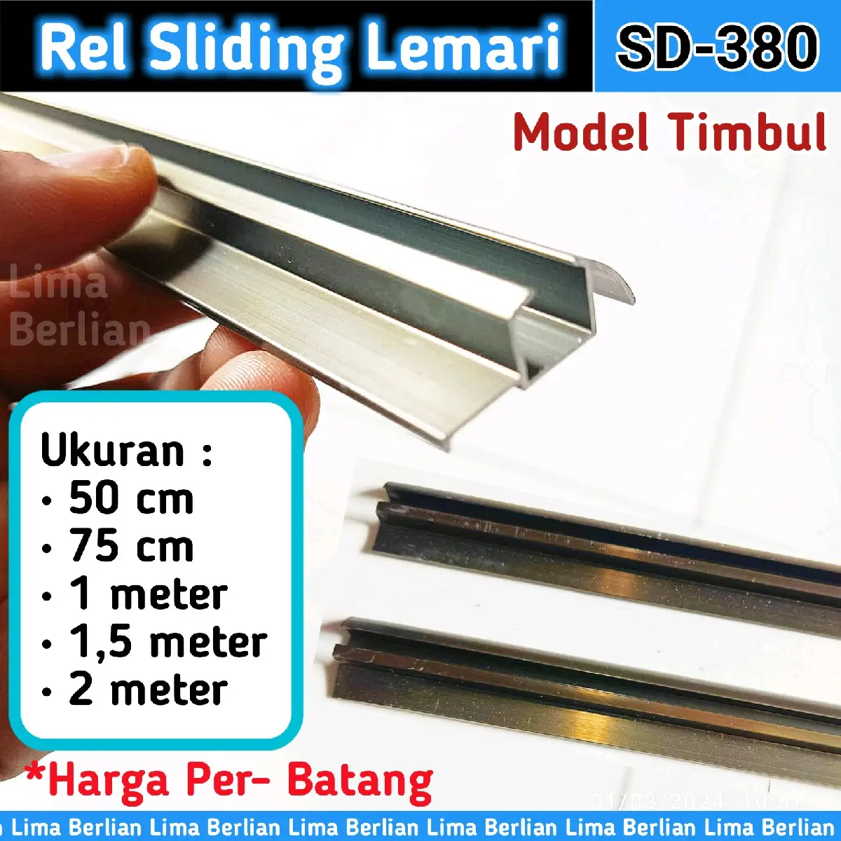 Rel Sliding Lemari Model Timbul SD 380 Eceran Perbatang