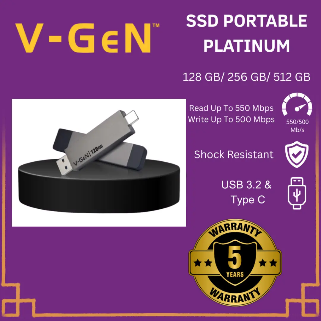 V-GEN Ssd Portable Platinum Usb 3.2 Type-C 128Gb/256Gb/512Gb