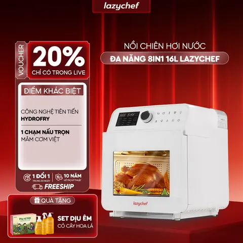 Nồi Chiên Không Dầu Hơi Nước LazyChef 16L, Lò Nướng Đa Năng Cao Cấp 8in1, Dây Mayso Ẩn Dễ Vệ Sinh, Bảo Hành Chính Hãng 24 Tháng
