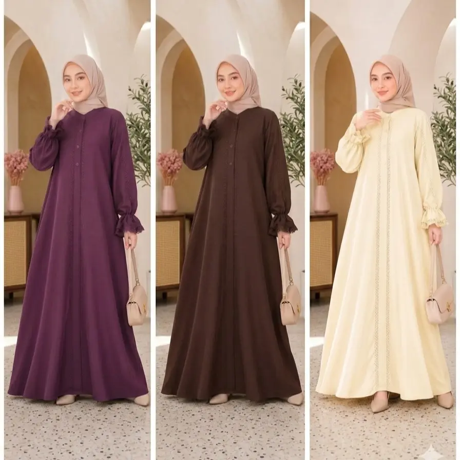 Gamis Abaya Payet Renda Bahan Sabrina Anti UV Terbaru Dress muslim lebaran