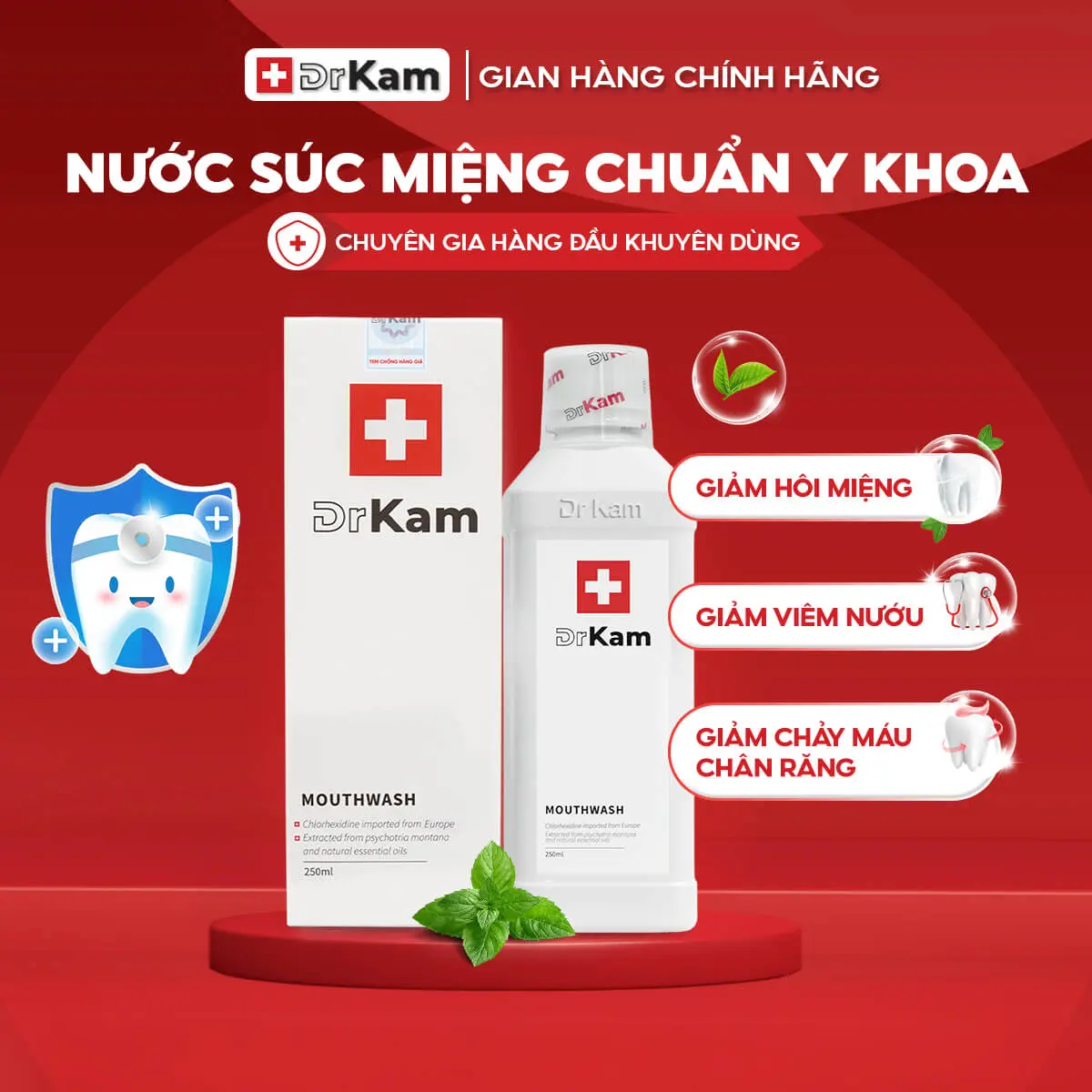 Nước súc miệng chuẩn y khoa DrKam 250ml - khử hôi miệng, giảm viêm nướu