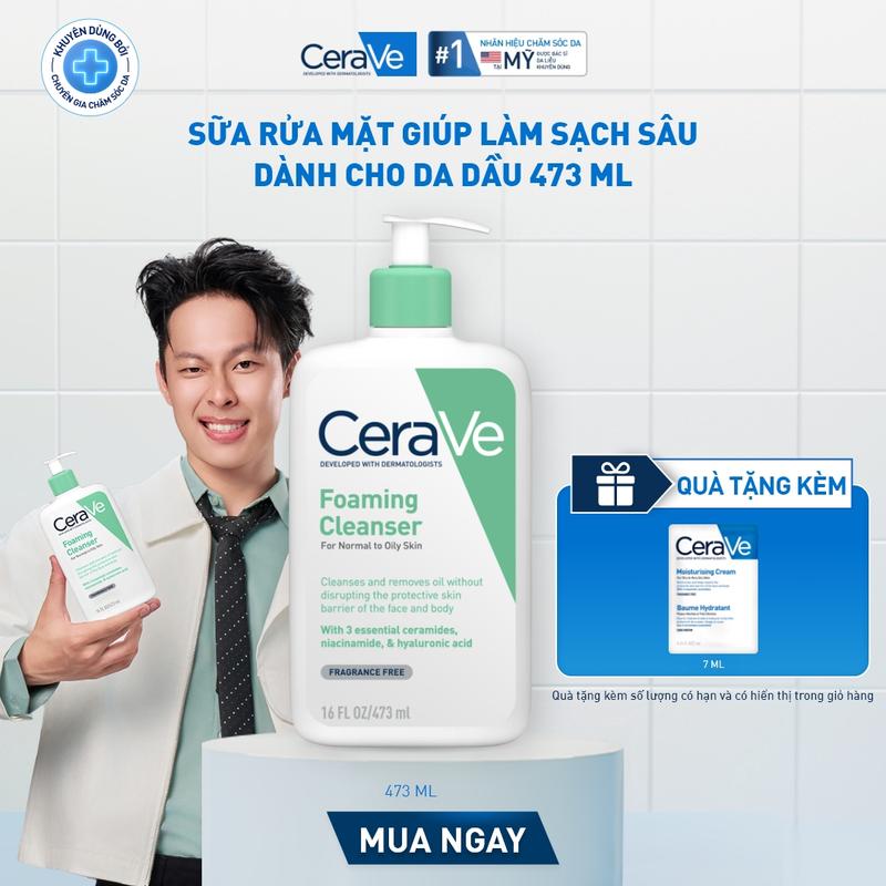 [DEAL HOT] Sữa rửa mặt giúp làm sạch sâu dành cho da thường và da dầu CeraVe Foaming Cleanser 473ML. Sữa rửa mặt tạo bọt làm sạch sâu dịu nhẹ và cung cấp độ ẩm cho da. Chăm sóc da_Sữa rửa mặt_Skincare cho Nam và Nữ_Cleansing