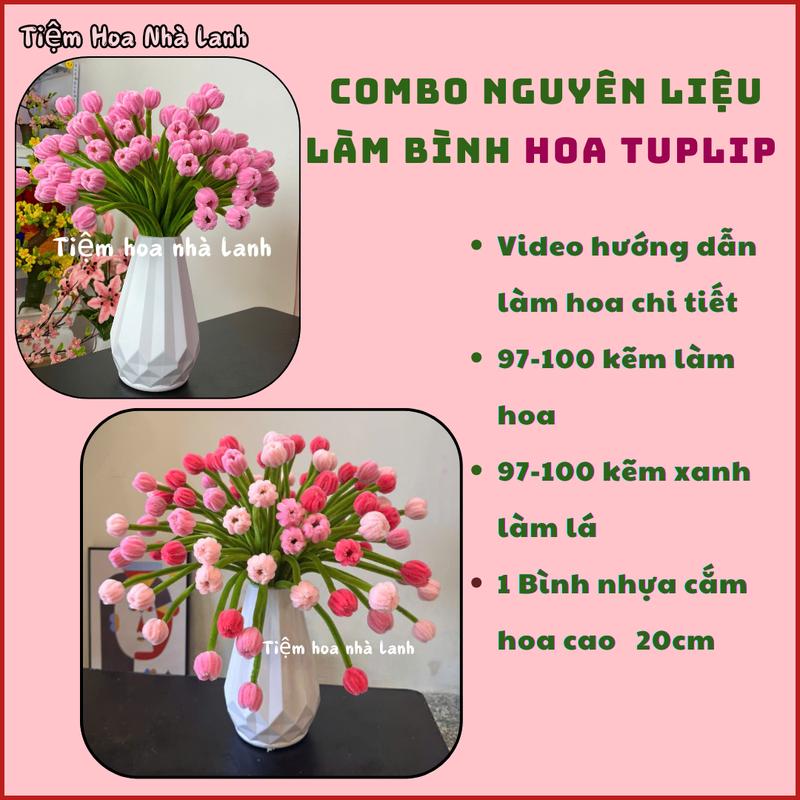   Kèm bình cắm  Combo nguyên liệu làm bình 100 hoa Tulip từ kẽm nhung - nguyên liệu làm bình 100 cành hoa tulip mini 