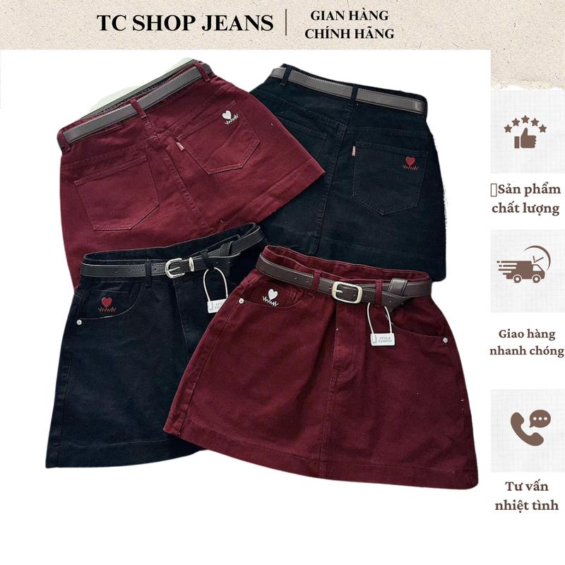 TCSHOPJEAN CHÂN VÁY KAKI JEAN BIGSIZE DÁNG CHỮ A THÊU TIM MS 2100