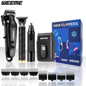 WEEME 4点セット メンズ充電式ヘアカットセット（ヘアクリッパー、電動シェーバーブレード、ヒゲトリマー、耳・鼻毛トリマー）USB充電・LCDディスプレイ搭載／仕上りスタイリング対応／家庭用・車内・旅行に最適／父へのプレゼントにもおすすめ