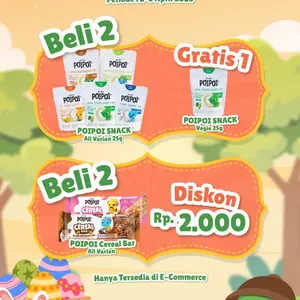 Free Gift Promo Buy 2 Get 1 PoiPoi Snack All 5 Varian Rasa 25 Gr Snack Camilan Bayi Sehat 1+ Tahun Tanpa MSG Kaya Vitamin