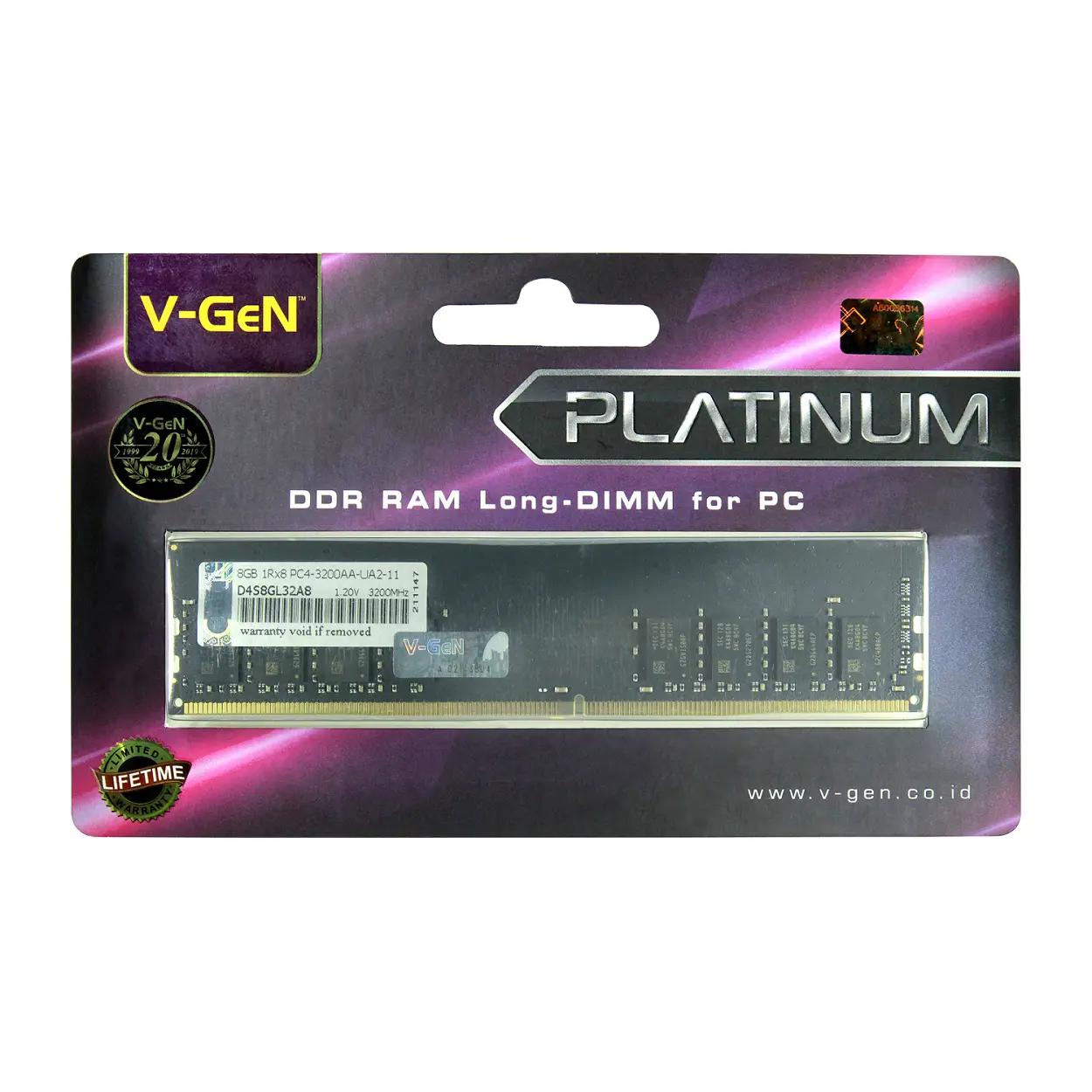 DDR4 8GB PC25600/3200Mhz RAM PC/Komputer V-GeN Longdimm PLATINUM