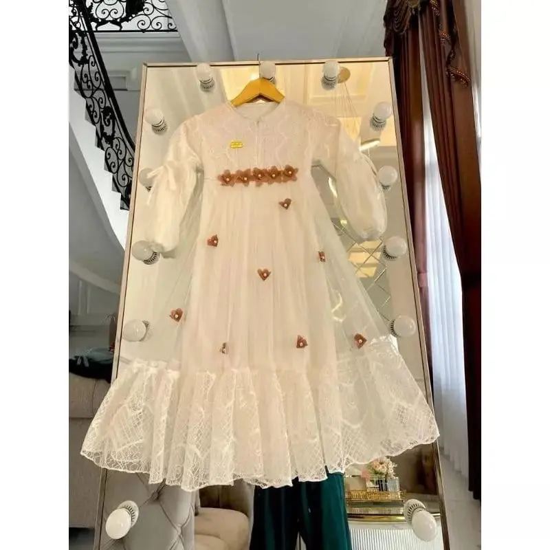 Gamis anak bunga mewah brokat tile dress pesta anak terlaris 3