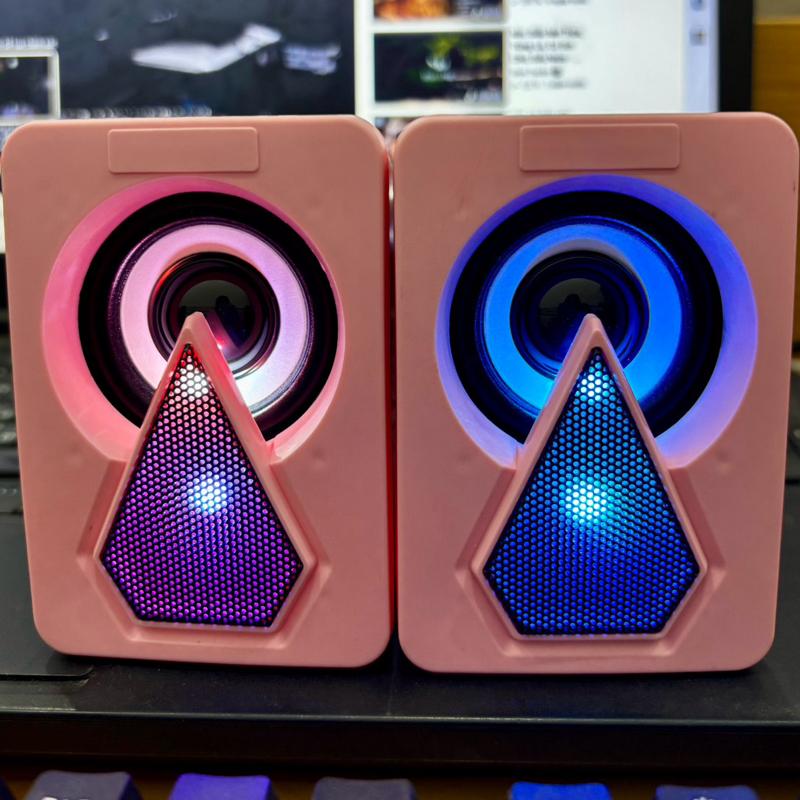 Loa mini 2.0 màu hồng, âm thanh to, đèn led nhiều màu