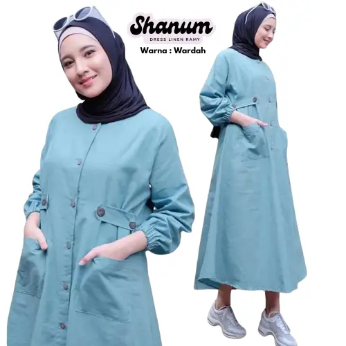 Midi Dress Shanum Bahan Linen Ramy Premium