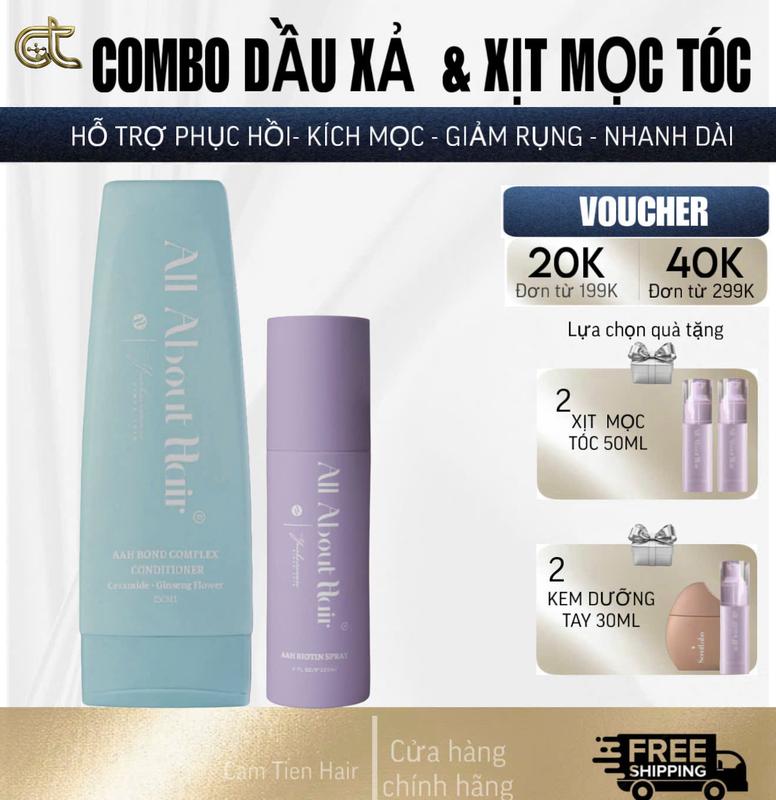  BỘ 2 SẢN PHẨM XỊT TÓC VEGAN 2025 & DẦU XẢ NHÀ ALL ABOUT HAIR  TẶNG 2 GIFT   