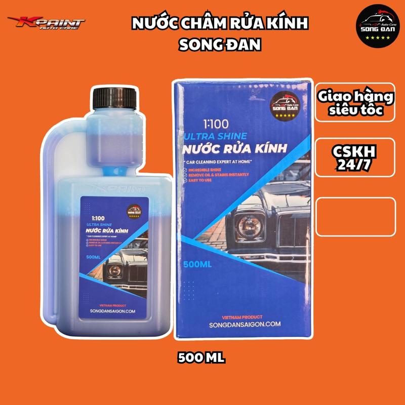  SONG ĐAN Ultra Shine Nước Rửa Kính Ô Tô 500ml - Đậm Đặc Tự Pha 1:100 - Giúp Rửa Sạch Kính Khử Màng Dầu & Dưỡng Mềm Lưỡi Gạt Mưa - Tỉ Lệ Pha 1:100 - Dung Tích 500ml 
