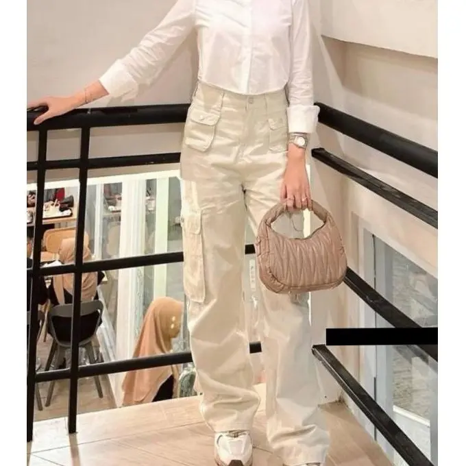 P0005 lybh_store celana Jeans Lurus Longgar Retro High Street Amerika Overall Multi-saku Hip-Hop Wanita Keren celana jeans wanita high waist jeans celana jeans wanita high waist jeans celana jeans wanita kekinian Muda Straight Panjang