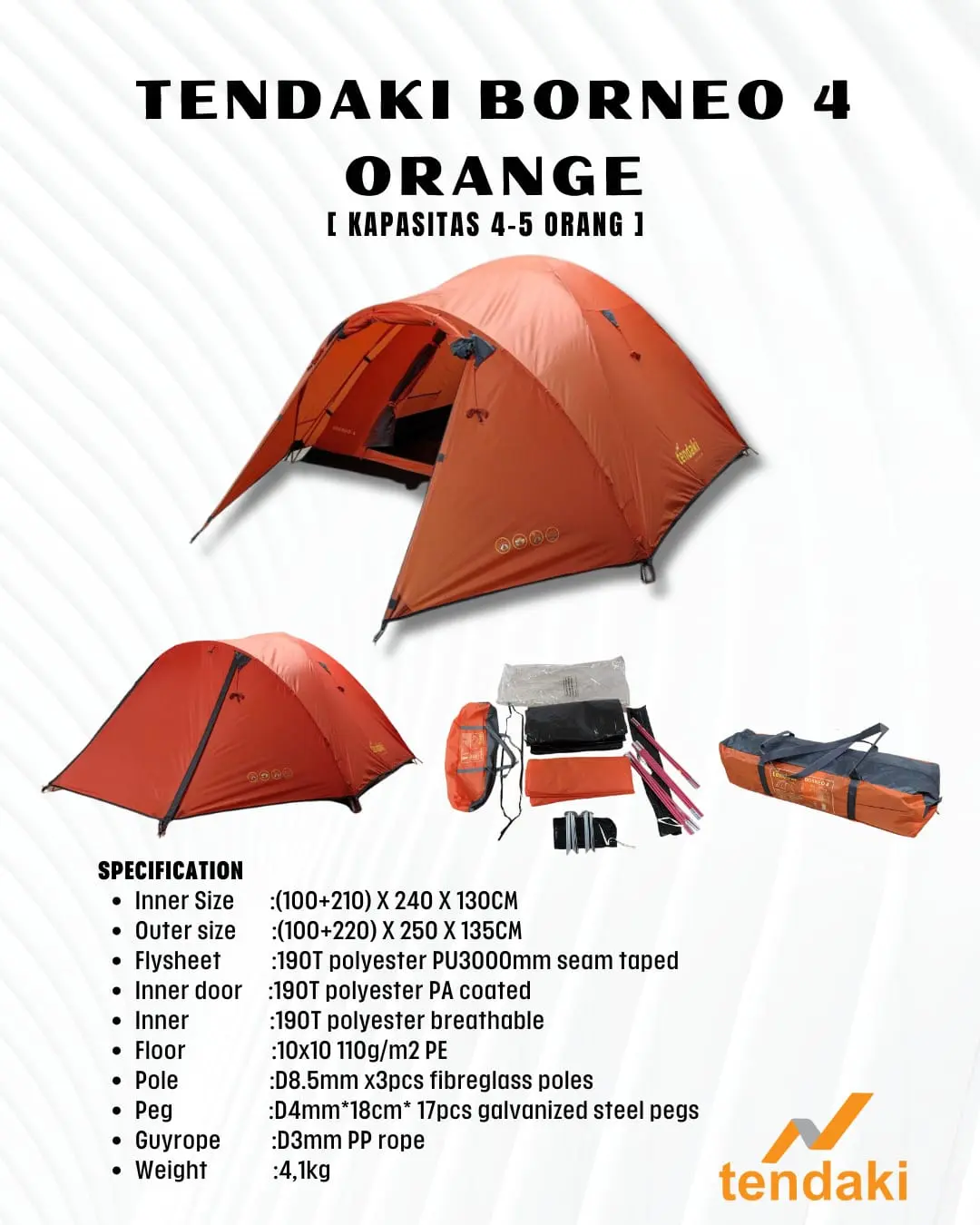 Tendaki Borneo 4 Kapasitas 4-5 orang Tenda Outdoor Tenda Borneo 4 Orange Blue Harbour Camping