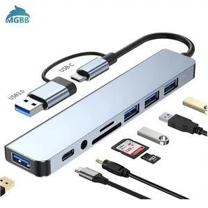 MGBB 8in1 USB-C Converter Adapter Multi USB HUB Type-C to USB*4+SD+TF Card Reader+3.5mm Audio Output_st-8in1 usb  hubs