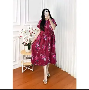 daster wanita panjang rayon grade resleting depan Busui Dress